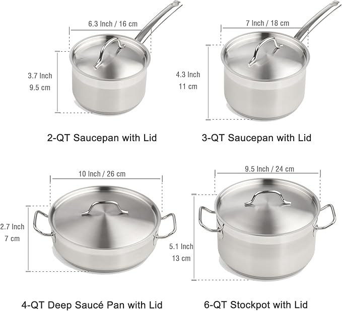 Cooks Standard Professional Stainless Steel Cookware Set 8PC 8 PC Silver &amp 8-Quart Classic Stainless Steel Stockpot with Lid 8-QT Silver