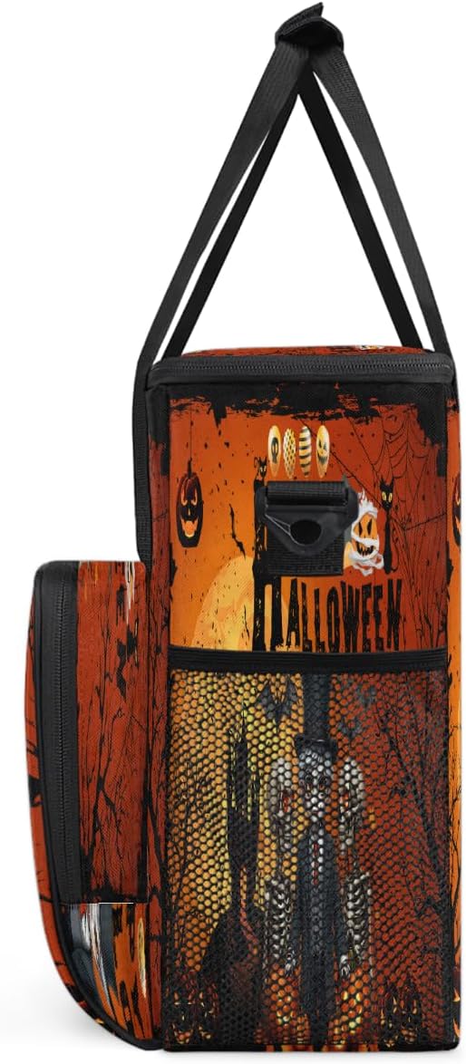 Skeleton Prince Pumpkin Bat Halloween Coffee Maker Carring Bag Travel Carrying Storage Tote Bag Compatible with Keurig K-Mini or K-Mini Plus Portable Single Serve Coffee Brewer Case with Pockets