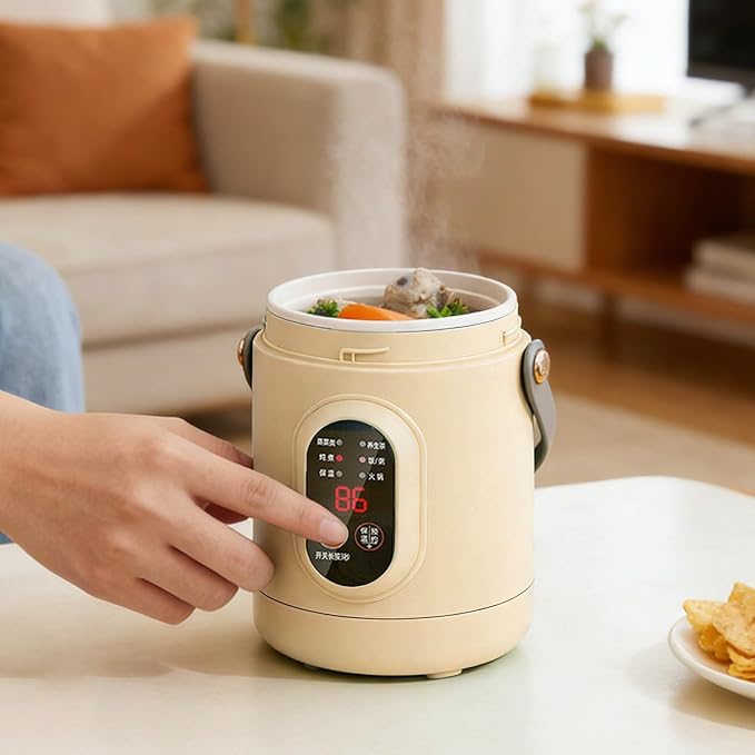 Multifunctional Electric Pot 500W - Portable Mini Electric Cooker with Ceramic Glaze Inner Pot &amp Steamer 12-Hour Reservation Rice Soup Steaming &amp Daily Cooking (Purple)