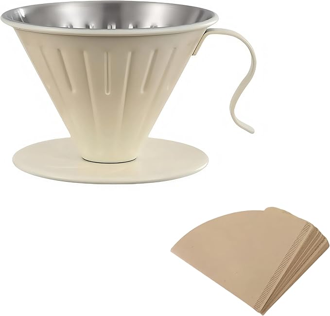 Premium Pour Over Coffee Maker - Professional Extraction Food-Safe Design &amp Easy Clean | Includes 100 Natural Filters | Perfect for Home Office &amp Travel Use by Coffee Enthusiasts (Off white