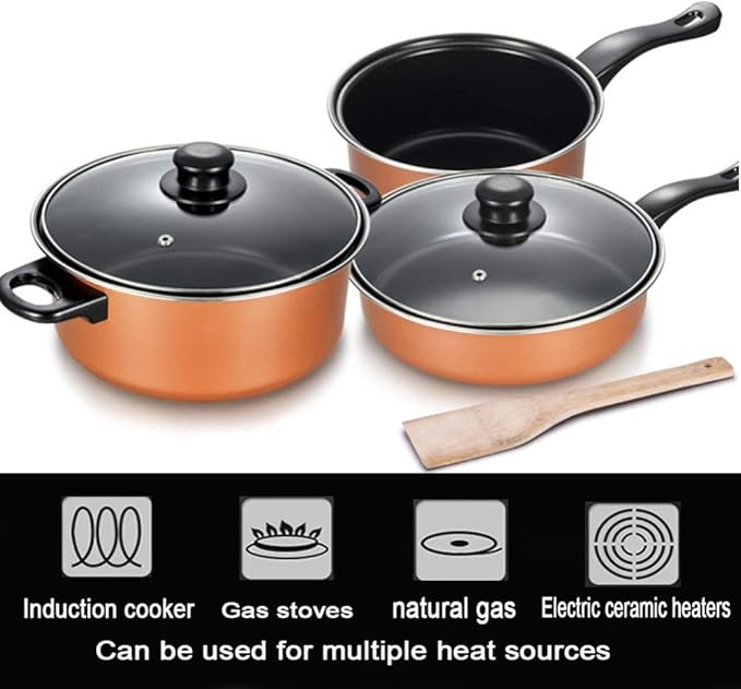 Nonstick Cookware Set Induction3 Piece Cooking Pots and Pans with Lids Home Kitchenware with Saucepan Frying Pan Stockpot Oven SafeEasy to Clean Large Pan