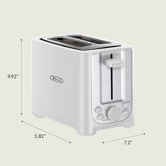 bella 2 Slice Toaster with Auto Shut Off - Extra Wide Slots &amp Removable Crumb Tray and Cancel Defrost &amp Reheat Function - Toast Bread Bagel &amp Waffle White