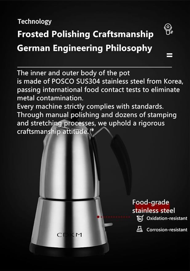 Electric Moka Coffee Maker - Electric Moka Pot with Italian Safety Valve STRIX UK Thermostat 304 Stainless Steel - Preparation of Rich and Aromatic Espresso Coffee (230 Milliliters)