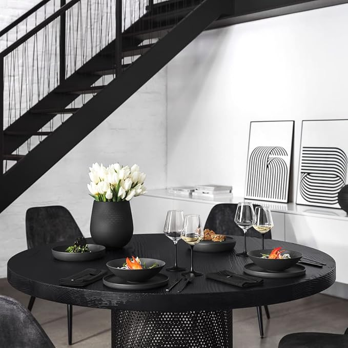 Villeroy &amp Boch Iconic Collection La Boule 7-Piece Dinnerware Set for 2 Premium Porcelain Made in Germany Dishwasher Safe 9.5 x 9 in Black