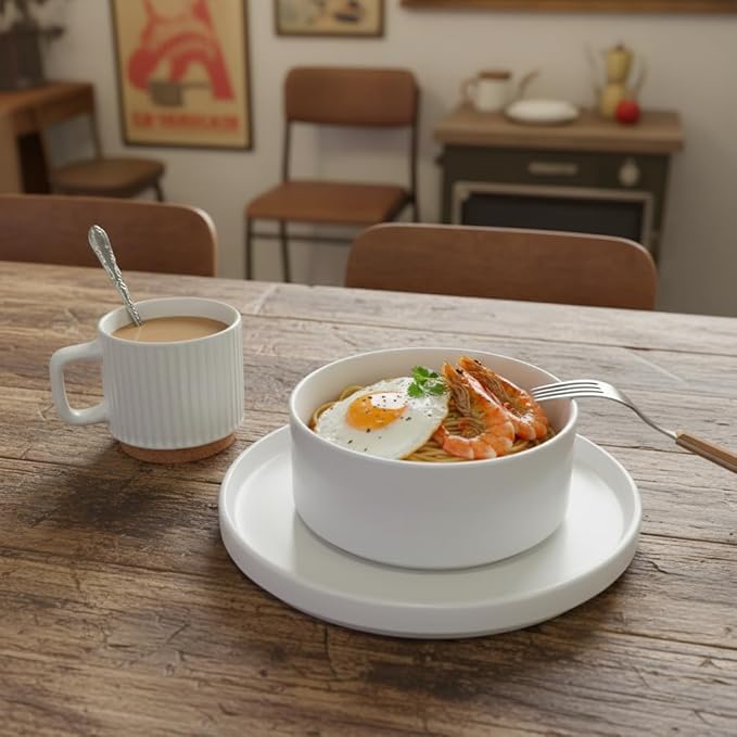 12-Piece Porcelain Scratch Resistant Plates and Bowls Sets Service for 4 Stoneware Dinnerware Sets Ceramic Plates and Bowls Dishes Sets White - Microwave and Dishwasher Safe