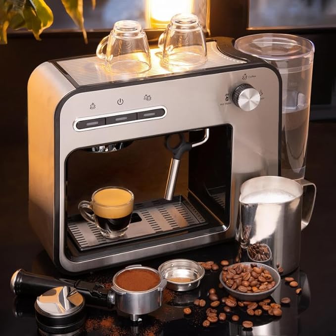 Mixpresso Professional Espresso Machine for Home 15 Bar with Milk Frother Steam Wand Espresso Maker with Double-Cup Splitter 1450w Fast Heating Cappuccino &amp Latte machine 37Oz Water Tank