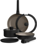 bella 8 Piece Removable Handle Cookware Set Fits-anywhere™ Kitchenware w EverGood™ Ceramic Nonstick Coating Dishwasher &amp Oven Safe All Stovetops Compatible Glass Lids with Silicone Rims Blac
