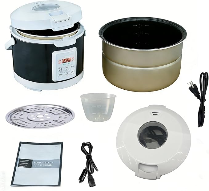 12V/24V/110V Rice Cooker 3L Portable Travel Multi-function For Car/Truck/Home Small Rice Stove with Steam Tray Cooking Heating and Keeping Warm Function Dark Blue (30AB)