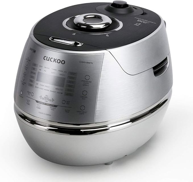 CUCKOO High Pressure Rice Cooker 10-Cup Uncooked / 20-Cup Cooked with Induction Heating Technology Large Rice Maker with 17 Menu Options and Steam Plate Voice Guide Silver (CRP-CHSS1009FN)