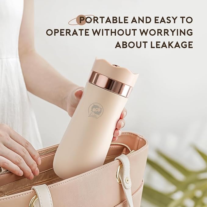 BENFUCHEN Travel Coffee Press Vacuum Insulated Portable French Press Stainless Steel Portable Coffee Maker/Tea Press 12oz Beige