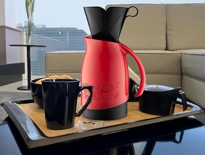 Tribello Pour Over Coffee Maker 20 Oz Camping Thermal Carafe With #2 Pour Over Coffee Dripper set Keep Water Hot/Cold 6+ Hours Great Camping Coffee Maker set - BPA Free (Red)