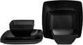Melamine 12pcs Classic Square Dinnerware Set Concise Plates and Bowls Set Service for 4 Dishwasher Safe Black