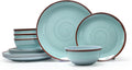 Melamine Dinnerware Set for 4 12Pcs Dinnerware Sets Mint Blue Plates And Bowls Sets Morden Dish Set Dishwasher Safe BPA Free(Green)