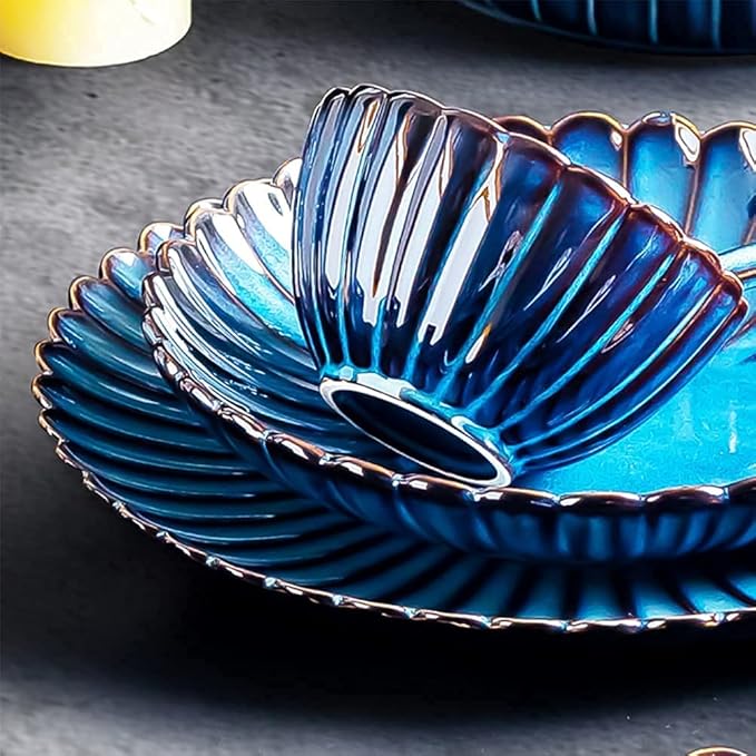 Porcelain Dinnerware Sets Plates and Bowls Sets 54 Pcs Dinnerware Sets Blue Porcelain Tableware Set with Plates Dish Dish Bowls and Coffee