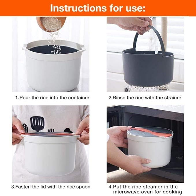 qiuqiu Rice Cooker Microwave Rice CookerMulti-Function Cooker Steamer with Filter Cover Home Kitchen Steamer Cooker Cooking Rice CookerDouble-Layer Hot Soup Cooking Lunch Box-Orange