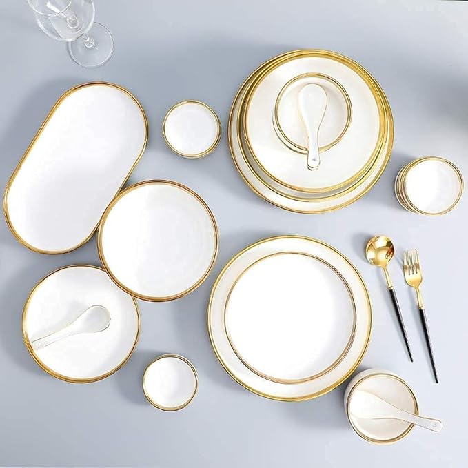 Dinnerware Set Family Dinner Service SetDinnerware Sets Service for 2/4/6Kitchen Plates and Bowls Sets WhiteBone China Tableware