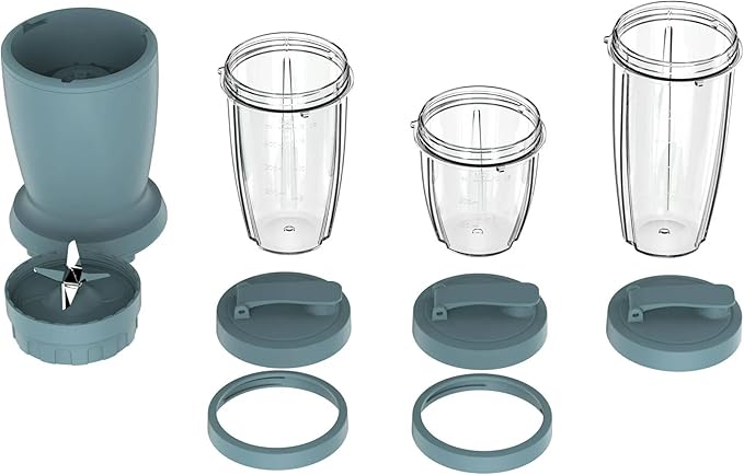 Personal Blender Set 300W 10-Piece Compact Smoothie Maker with 3 Cups (10oz 16oz 18oz) Drinking Lids and Stainless Steel Blades Blue