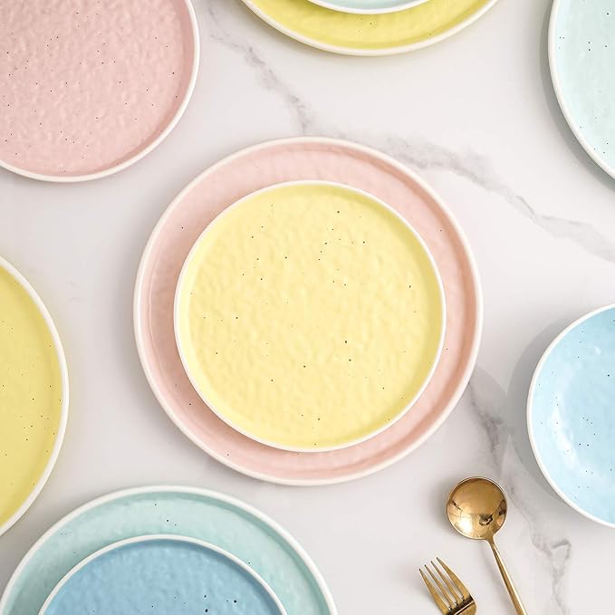 Stone lain Elena Stoneware Dish Set 4 Dinner Plates Blue Mint Pink Yellow