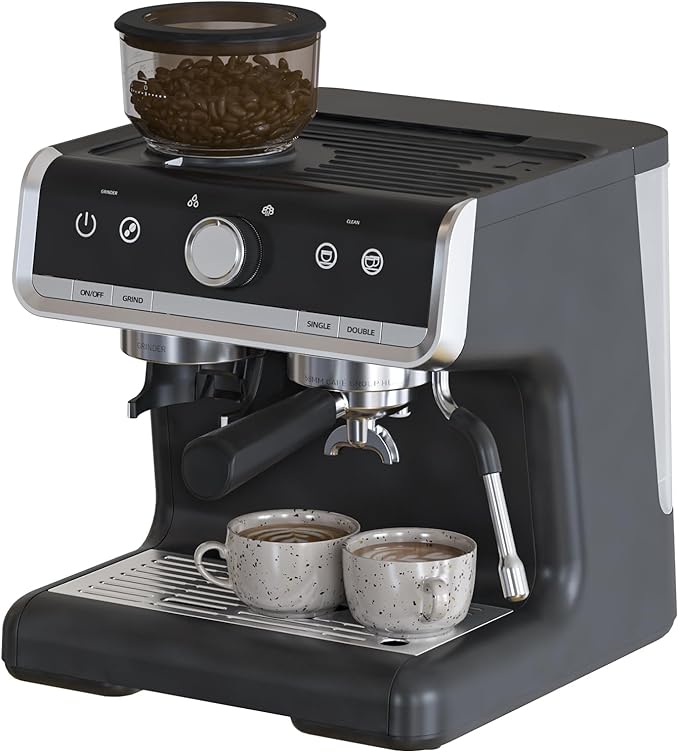 Semi-Automatic Espresso Machine with Built-in Grinder &amp Milk Frother - 20 Bar Pump 95Oz Removable Water Tank 30 Grind Settings Stainless Steel Coffee Maker for Latte/Cappuccino (Home &amp Offi