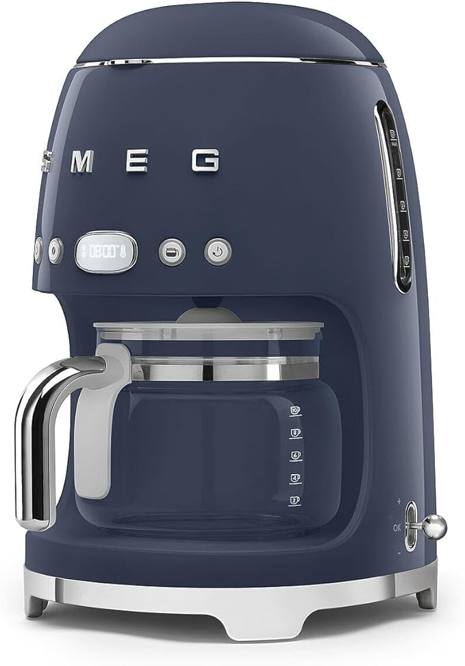 Smeg DCF02NBEU Filter Coffee Maker Aroma and Autostart Function Glass Jug Up to 12 Cups 2 Levels of Intensity Keep Warm Mode 1050 W Blue Navy