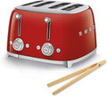 Smeg 50s Retro 4-Slot Toaster TSF03RDUS Bundle with Bamboo Tongs - Red