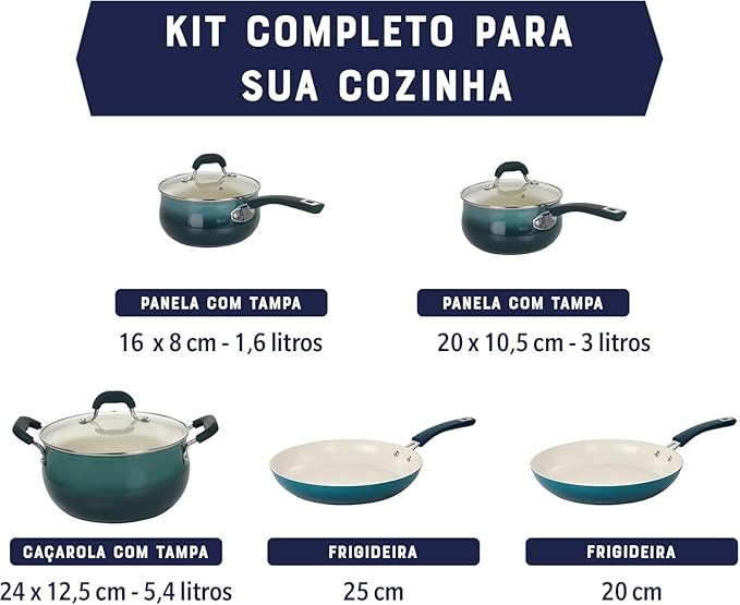 Corbett Piece Nonstick Aluminum Cookware Set – Ceramic Interior Soft Grip Handles Belly Shaped Pots and Pans for Even Heating (Teal 8 Pieces)
