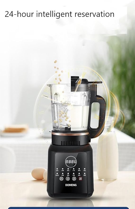 DOMENG Heating Blender Multi-Function Automatic Soy Milk Maker with Digital Display Wall Breaking Blender for Soups and Smoothies Black