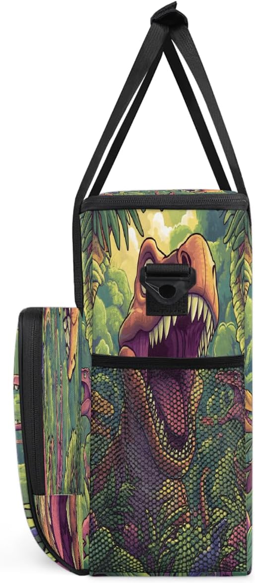 Cartoon Dinosaur Forest Coffee Maker Carring Bag Travel Carrying Storage Tote Bag Compatible with Keurig K-Mini or K-Mini Plus Portable Single Serve Coffee Brewer Case with Pockets for K-cup Pods