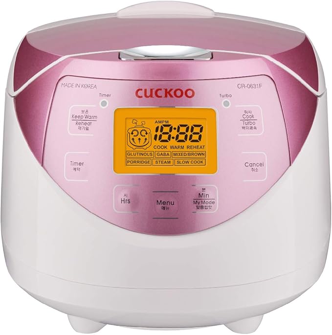 CUCKOO Micom Rice Cooker 6 Cup Uncooked / 12 Cup Cooked Korean Fuzzy Logic Rice Cooker with Delay Timer &amp Keep Warm Setting Versatile Food Steamer with Non-Stick Inner Pot Pink (CR-0631F)