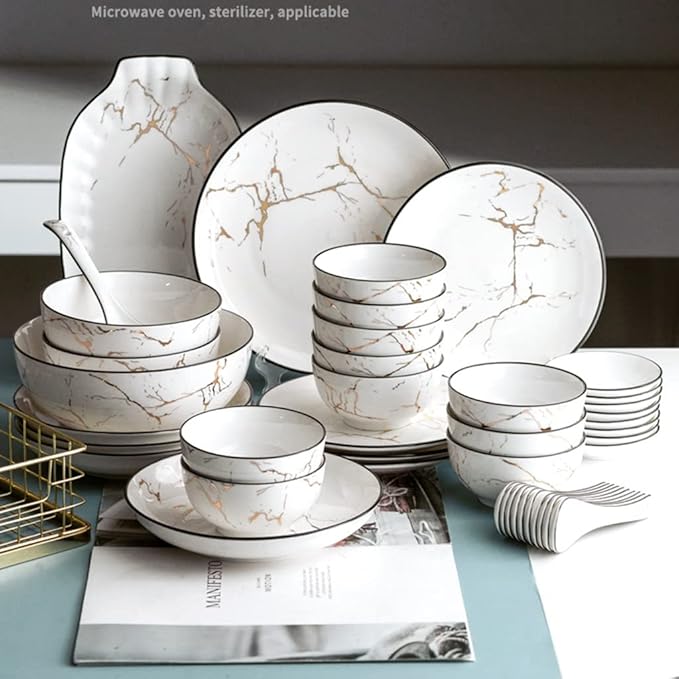 Dinner Set for 6-12 People 30-66 Piece Dinnerware Set Porcelain Tableware Sets Stylish Kitchen Dinnerware Sets for Family Party Christmas 66 pcs