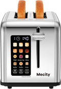 Mecity 2 Slice Toaster Touch Screen 1.5 Wide Slot Stainless Steel Smart Bread Toaster for Bagel Muffin Waffle Gluten Free Breads Timer Defrost Reheat 120V 825W