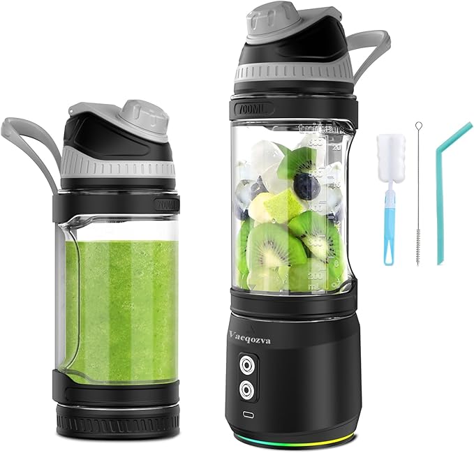 Portable Blender for Shakes and Smoothies 24oz 300W Travel Blender on the Go USB Rechargeable Personal Blender for Smoothies Protein Shakes with a Travel Lid &amp BPA Free Bottle(Grey Cap Black Body
