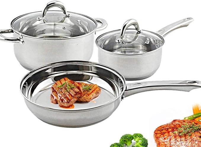 Cookware Set Stainless Steel Pots Composite Bottom Saucepan Saute Steak Pan Non Stick Fry Pan with Lids Kitchenware Set 5PCS