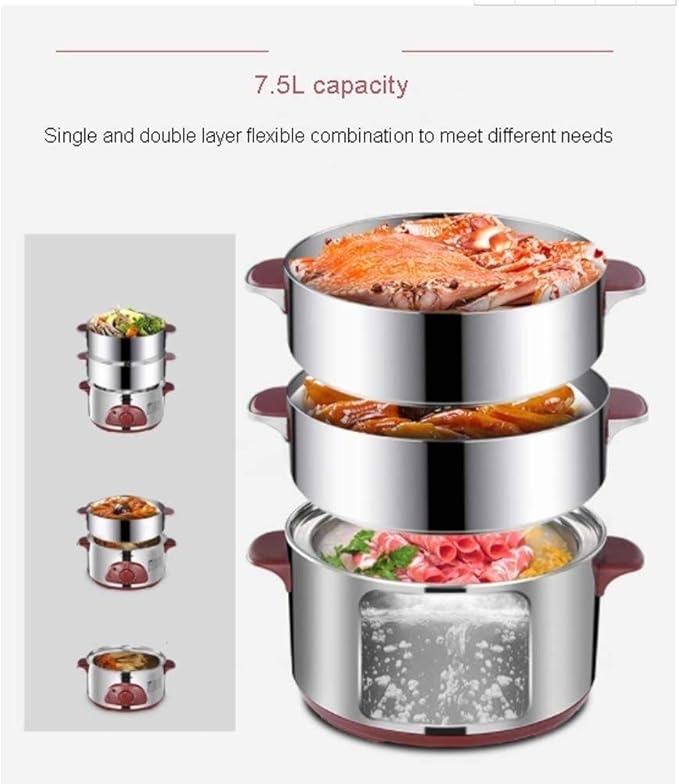 Pot-Style Rice Cooker and Food Steamer with Timer 1300W Fast Heating Stainless Steel Steamer The Knob is Timed Flexible Control of The Heat(