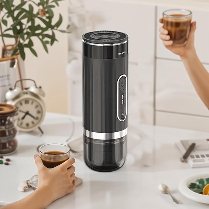 KIMISS Rechargeable SelfHeating Portable Coffee Maker for Travel Camping Office - 15 Bar Pressure Compatible with Coffee Capsules and Coffee Powder 80ml Water Capacity
