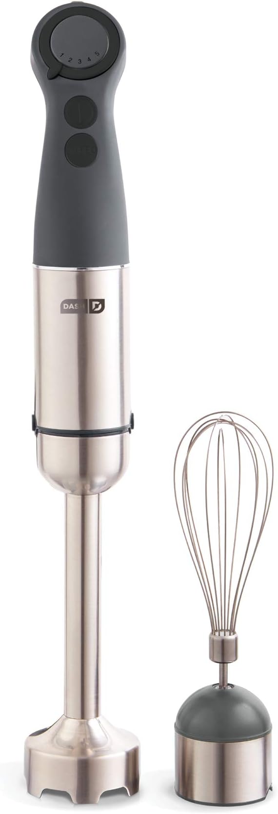 Dash Chef Series Immersion Hand Blender 5 Speed Stick Blender with Stainless Steel Blades Whisk Attachment and Recipe Guide – Cool Grey