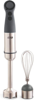 Dash Chef Series Immersion Hand Blender 5 Speed Stick Blender with Stainless Steel Blades Whisk Attachment and Recipe Guide – Cool Grey