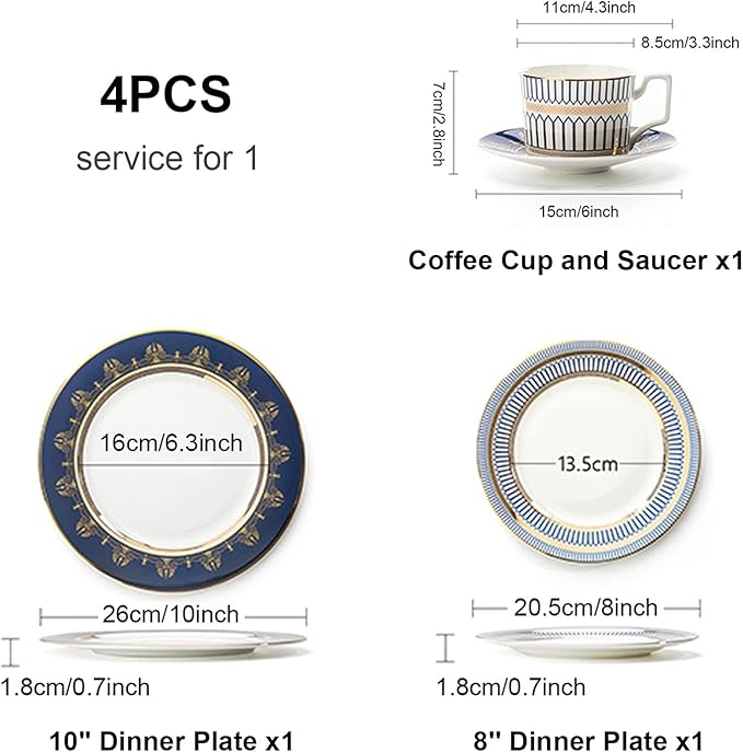 European Style Dinnerware Set Service for 1/4/6/8 Bone China Dinnerware Sets Unbreakable Porcelain Dinner Sets Coffee Cup and Saucer Tableware Set Steak Dinner P