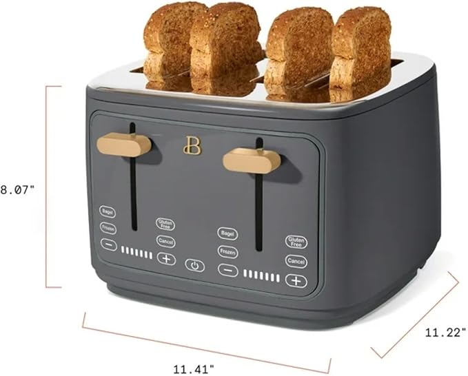 Four-slot Digital Touch Display Toaster with LED Countdown Extra Wide Self-Adjusting Slots Powerful Even Toasting (Oyster Gray)