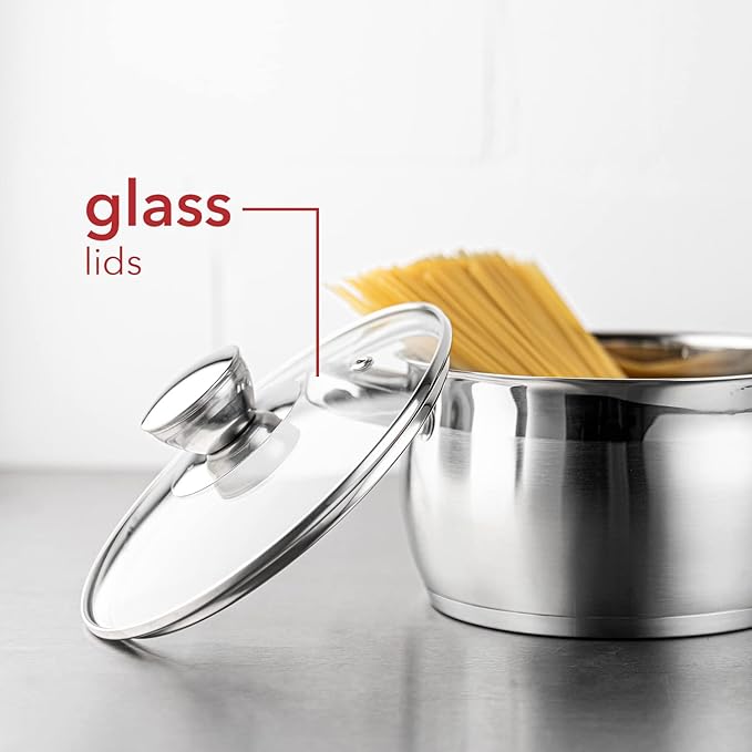 FLORINA Pot set OLIVER | 4-piece set | Stainless steel 18/0 | Tempered glass lids | Suitable for induction gas electric ceramic | Dishwasher safe | Complete set for all stoves