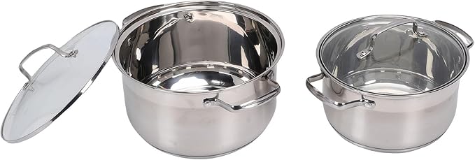 13 Piece Stainless Steel Cookware Set Pots and Pans Set with Glass Lids Complete Kitchen Cooking for Frying Boiling Soup Making