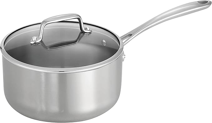 Tramontina Tri-Ply Clad Stainless Steel 3-Quart Sauce Pan with Glass Lid Induction-Ready Dishwasher-Safe NSF-Certified