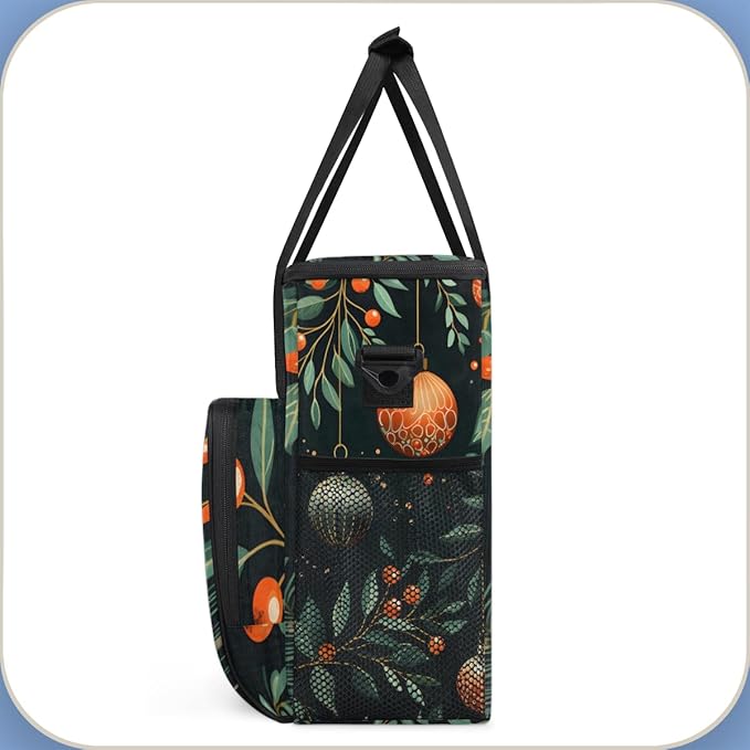 Xmas Leaves Coffee Maker Carrying Bag Christmas Ball Travel Storage Bag Compatible with K-Mini or K-Mini Plus Single Serve Coffee Brewer Carrying Case with Multiple Pockets &amp Shoulder Strap