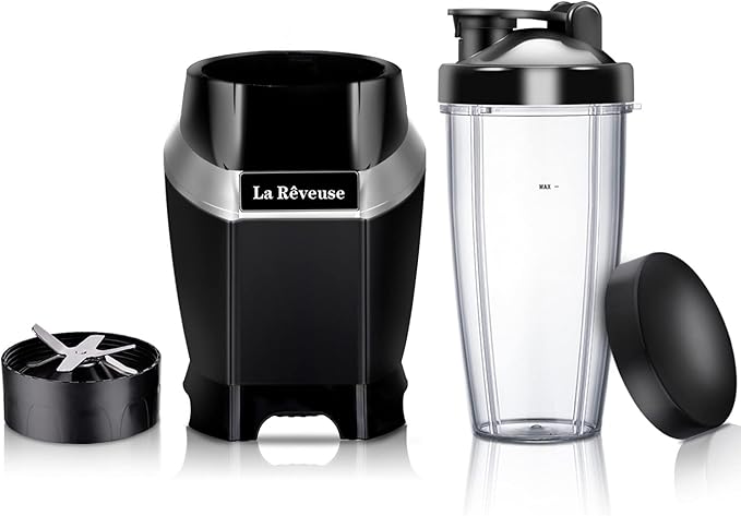 La Reveuse Personal Blender for Shakes and Smoothies 1000 Watts with 24 oz BPA-Free Portable Travel BottleDishwasher Safe (Black)