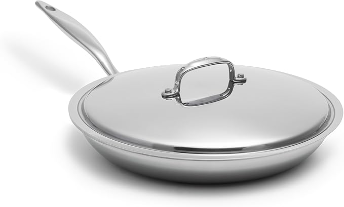 Heritage Steel 12 Inch Fry Pan with Lid | Made In USA | Titanium Series | 316Ti Skillet with Stay Cool Handle | Fully Clad Stainless Steel Pan with 5-Ply Construction | Induction Ready &amp Non Toxic