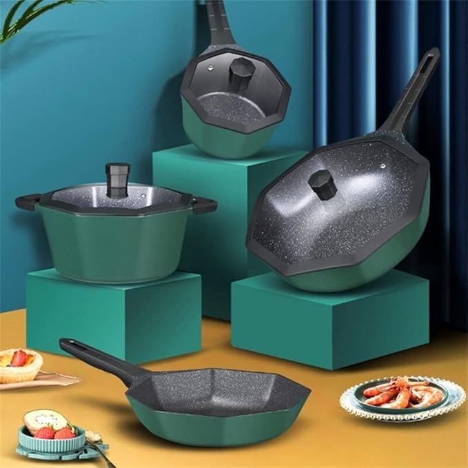 Cookware Octagonal Cookware Set Non-Stick Wok Pan Pan Pan Cooker Casserole Kitchen Hot Pot Pot Set