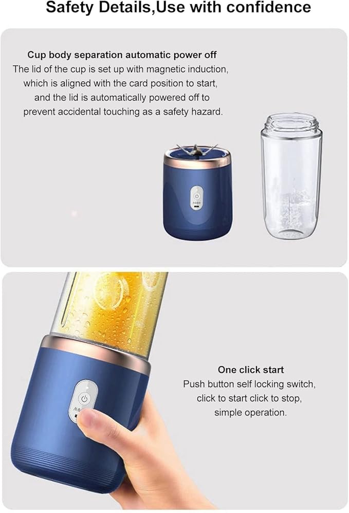 Acouto 300ml Cordless Portable Blender USB Charging Six Blades for Juices and Shakes with Bottle and Lid