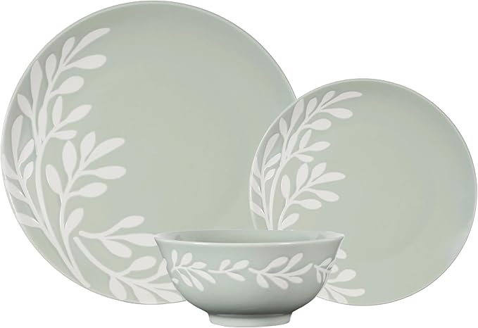 12-Piece Stoneware Dinnerware SetMicrowave &amp Dishwasher Safe Includes Dinner Plates Salad Plates Bowls and Mugs Service for 4