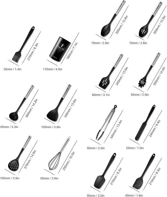 14 Piece Silicone Cookware Set Heat Resist Kitchen Tools Cooking Kitchen Utensils with Comfortable Handles for Home and Restaur Use
