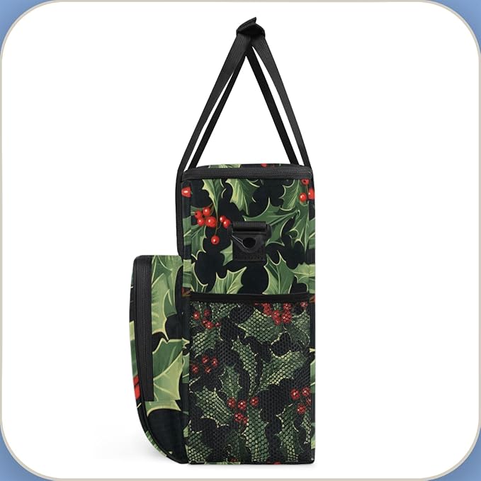 Holly Berry Flowers Coffee Maker Carrying Bag Glitter Flowers Travel Storage Bag Compatible with K-Mini or K-Mini Plus Single Serve Coffee Brewer Carrying Case with Multiple Pockets &amp Shoulder S